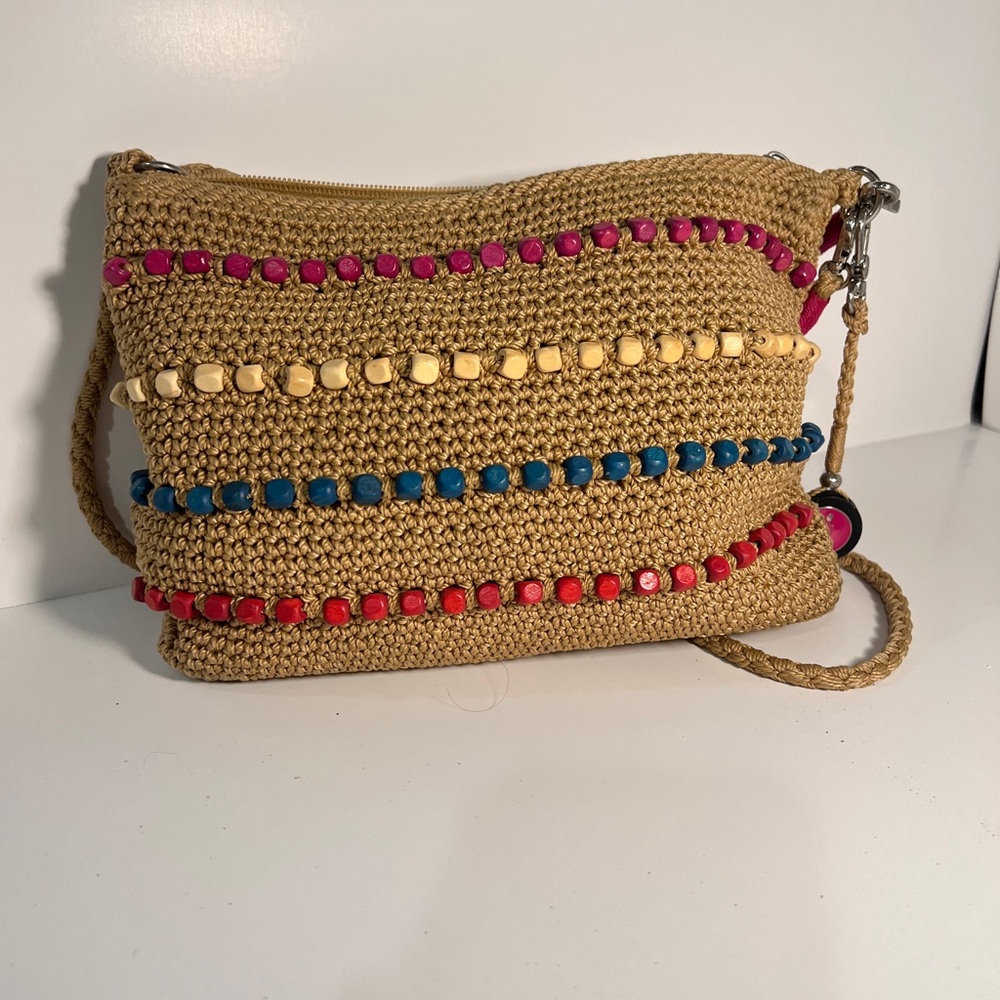 The Sak Tan Crochet Wristlet with Colorful Beads